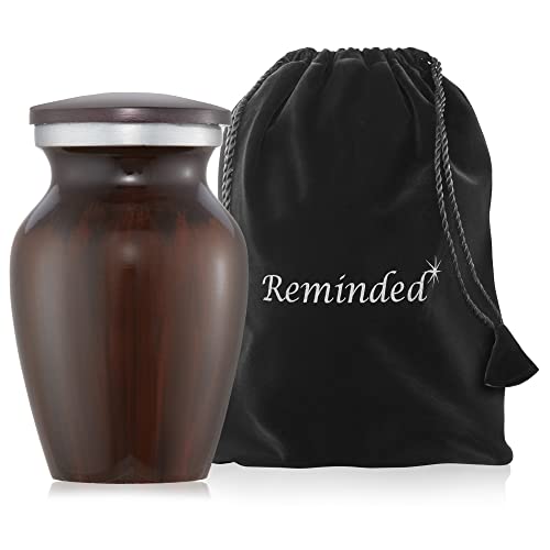 Reminded Small Cremation Memorial Urn for Human Ashes, Brown Mini Keepsake with Velvet Case - color: Brown
