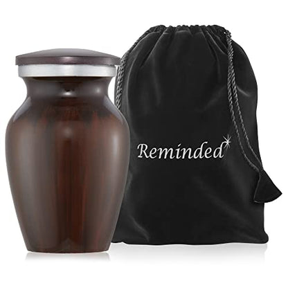 Reminded Small Cremation Memorial Urn for Human Ashes, Brown Mini Keepsake with Velvet Case - color: Brown