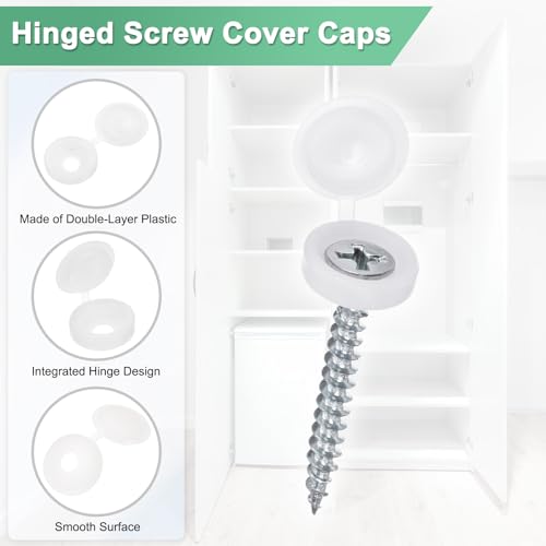 M METERXITY 100-Pack Plastic Hinged Screw Cover Caps, 4mm Shutter Screws with Caps, Fold Snap Washer Covers, Washer Flip Protection Covering M3 M4 M5 Screws Heads [White] - color: White, size: 4mm