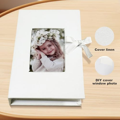 Photo Album 4x6 100 Pockets, Slip-in Picture Albums, Linen Cover Top Loader Vertical Pockets Albums for Baby, Kids Boy Girls, Wedding, Family, Anniversary, White - color: White, size: 100 Pockets white Bandage