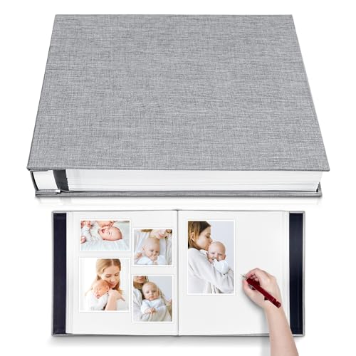 Large Photo Album Self Adhesive for 4x6 5x7 8x10 Pictures Magnetic Scrapbook Album 20 Sheets / 40 Pages Linen Cover DIY Photo Album with A Metallic Pen and and Plastic Board(Grey) - color: Grey, size: 11"x10.8" 40 Pages