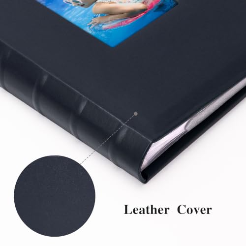 Vienrose Photo Album 4x6 300 Photos PU Leather Cover Blue | Memo Area, Personalized Window, Slip-In Pockets, Acid-Free & PVC-Free, Store Wedding Baby Vacation Memories - color: Blue