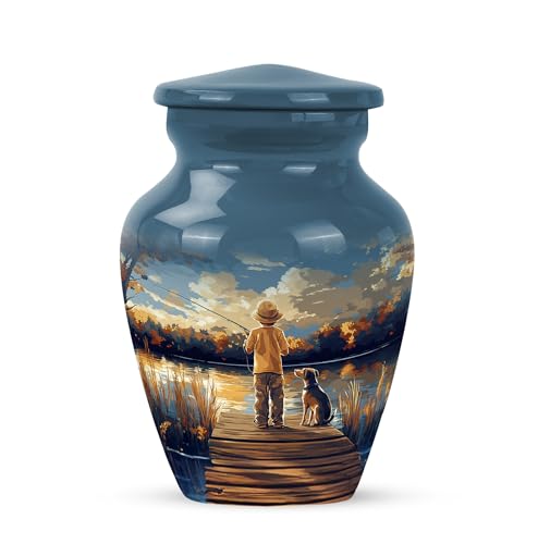 Urns for Ashes, Keepsake Urn for Human Ashes, Fisherman Funeral Cremation Urns for Human Ashes, Memorial Gift for Brother, Blue, 3 Inch - color: Fishing Urn -2, size: 3Inch-Mini-1pcs