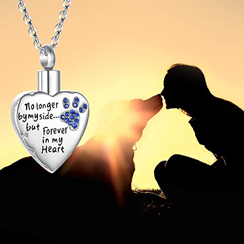 Fashion Pet Cremation Jewelry Stainess Steel Heart Keepsake Ashes Necklace Dog Cat Paw Memorial Urn Pendant - color: Dark Blue