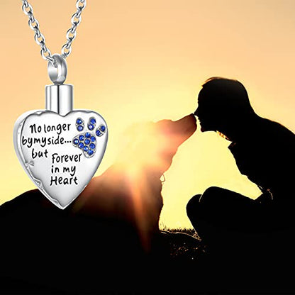 Fashion Pet Cremation Jewelry Stainess Steel Heart Keepsake Ashes Necklace Dog Cat Paw Memorial Urn Pendant - color: Dark Blue