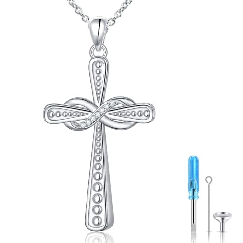 Ashes Necklace 925 Sterling Silver Urn Pendant for Ashes Cremation Keepsake Jewelry for Human Pet Ash Memorial Gift for Women Men - color: Cross-4