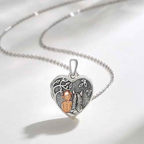 Locket Necklace for Women 925 Sterling Silver Celtic Locket Pendant Necklace Moonstone/Turquoise/Black Agate Heart Shaped Locket Necklace Jewelry Gifts for Women - style: Horse Heart