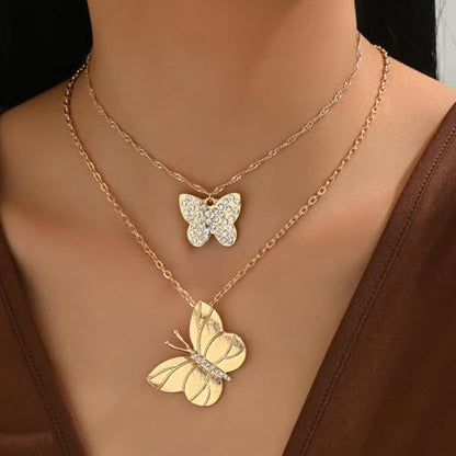 Silver/Gold Plated Angel Wing Pendant Necklace for Women Men | 18K Gold Guardian Angel Wings Feather Necklace Stainless Steel Simple Minimalist Necklaces Birthday Christmas Jewelry Gifts - color: Gold Butterfly