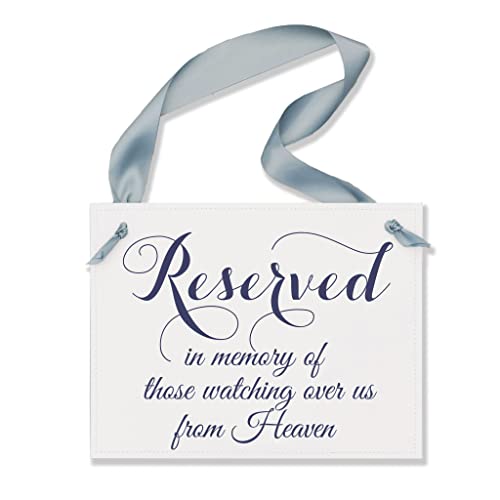 Reserved For Those Watching Over Us From Heaven Memorial Wedding Chair Sign (Navy Ink, Dusty Blue Ribbon) - color: Blue