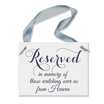 Reserved For Those Watching Over Us From Heaven Memorial Wedding Chair Sign (Navy Ink, Dusty Blue Ribbon) - color: Blue