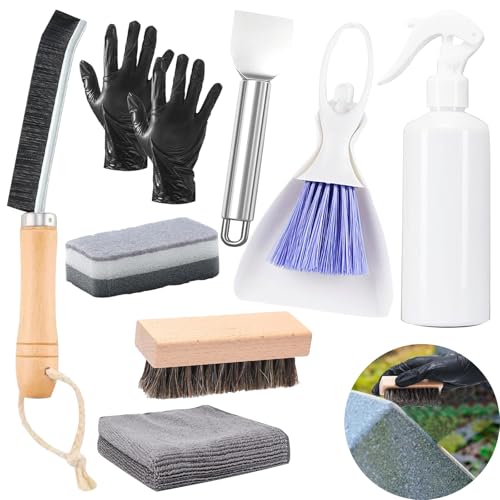 8 Pcs Headstone Cleaner Kit for Cleaning Granite Tombstones in Cemeteries, Including Towels, Brushes, Tombstone Sponges, Scrapers, Brush Sets, Stainless Steel Scrapers, and Disposable Gloves
