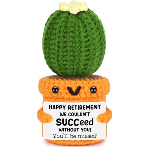 Funny Retirement Gifts for Women Men Coworker Boss Friends Teacher, 2026 Retired Gift for Woman Mom Teacher, Be Missed Cactus Crochet with Funny Card Desk Office Decor Decoration Best Happy Retirement - style: You'll be missed