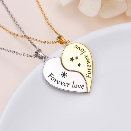 FLYOW S925 Sterling Silver Best Friend Couple Pendant Friendship Sun Moon Lotus Yin Yang Matching Bff Necklace for Women Jewelry - style: Heart Yin Yang