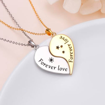 FLYOW S925 Sterling Silver Best Friend Couple Pendant Friendship Sun Moon Lotus Yin Yang Matching Bff Necklace for Women Jewelry - style: Heart Yin Yang