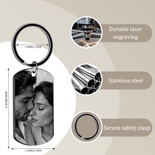 Photo Keychain Double-Sided Engraved Valentines Day Gift for Men | Personalize Both Sides with Photo Text to Create Unique Engraved Keychain Perfect for Valentine's Day