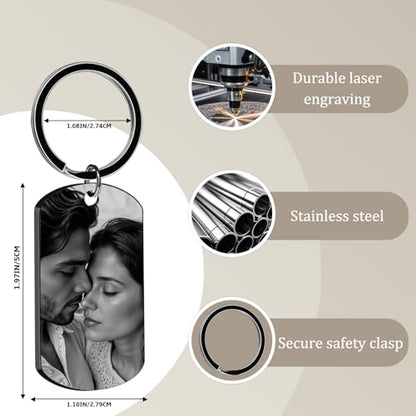 Photo Keychain Double-Sided Engraved Valentines Day Gift for Men | Personalize Both Sides with Photo Text to Create Unique Engraved Keychain Perfect for Valentine's Day