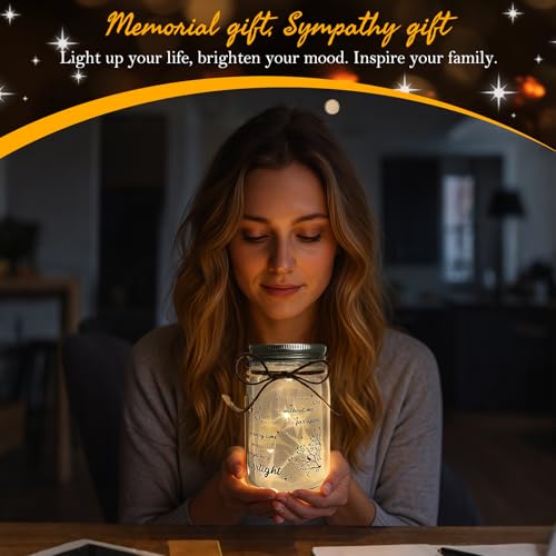 Mason Jar Night Light Sympathy Gifts for Loss of Loved One, Memorial Gifts, Cardinal Memorial Lantern Gift, Bereavement Remembrance Condolences Funeral Gift Idea for Loss Mom Dad Son Daughter