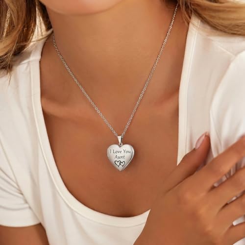 PHOCKSIN Personalized Locket Necklace for Women Photo Necklace with Customized Picture Birth Flower Birthstone Customizable Birthday Gifts - color: #21 Heart Silver Aunt