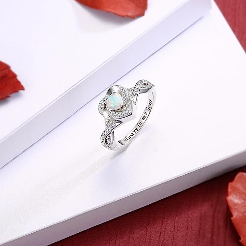 Sariel Heart Cremation Ring for Ashes - 925 Sterling Silver Opal Urn Keepake Rings Memorial Jewelry for Women - color: White