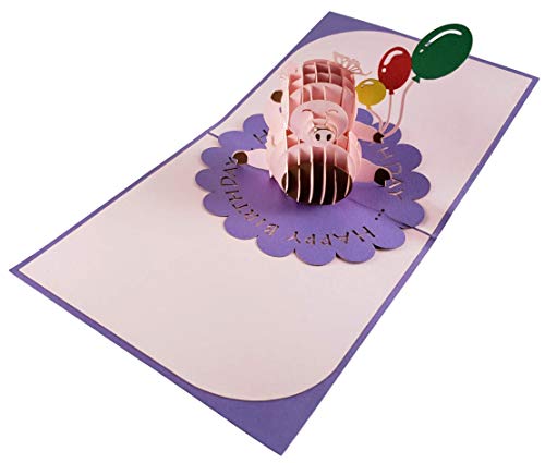 iGifts And Cards Birthday Pig 3D Pop-Up Card – Happy Celebration 6"x6" | Whimsical Farmhouse Piglet, Thinking Of You, Congratulations, Best Wishes, Friendship Token, Friend, Coworker, Farmer Theme - color: Pig Birthday