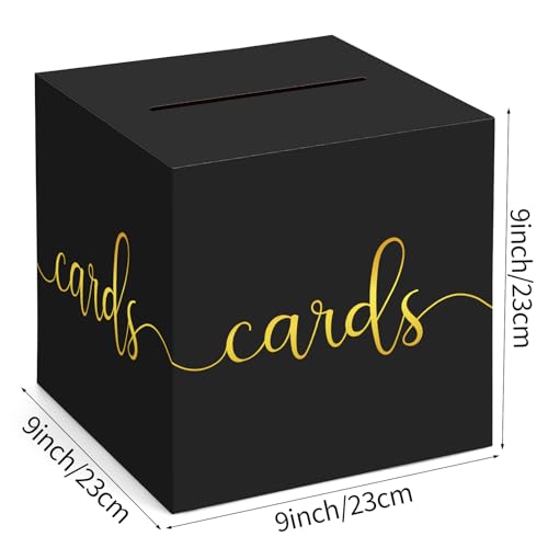 Hooqict Black Card Box with Slot 9.1" Gold Foil Gift Card Box for Party, Graduation, Wedding Reception, Birthday, Bridal or Baby Shower, Raffle Ticket Money Envelope Holder - color: Black Gold