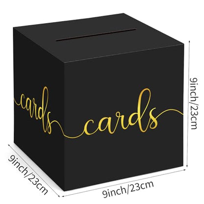 Hooqict Black Card Box with Slot 9.1" Gold Foil Gift Card Box for Party, Graduation, Wedding Reception, Birthday, Bridal or Baby Shower, Raffle Ticket Money Envelope Holder - color: Black Gold