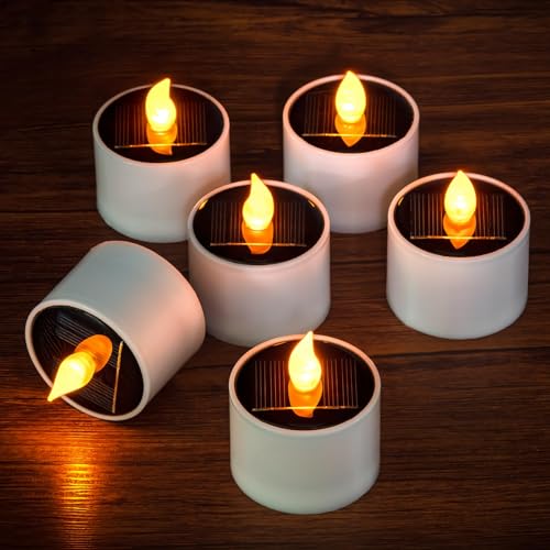 6 Pack Outdoor Solar Waterproof LED Tea Lights for Garden Decor - color: Solar LED Candles, Warm Yellow