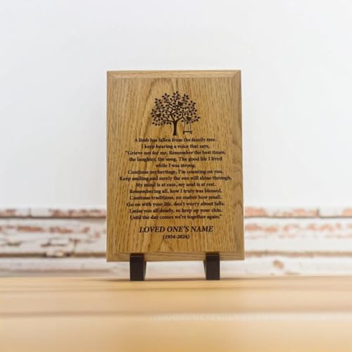 Personalized “A Limb Has Fallen” Sympathy Gift Memorial Plaque – Remembrance Gift for Loss of Loved One – Customizable Bereavement Gift – In Loving Memory Keepsake (Oak finish, 5x7 inch) - size: 5x7 inch