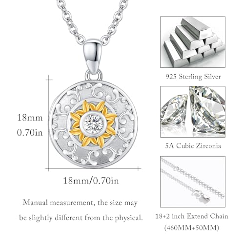 TUGHRA Mother's Day Gifts Gold Locket Necklaces for Women, 925 Sterling Silver Heart Photo Lockets Memorial Keepsake Jewelry Gift for Mom, Wife, Daughter - style: 6958-Sunflower