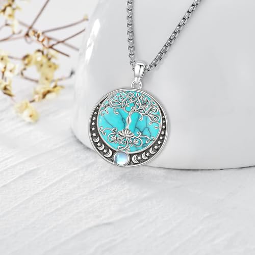 Sterling Silver Tree of Life Necklace for Women Oval Family Tree Necklace Abalone Shell Moonstone Pendant Mother Day Necklace for Mom Tree of Life Jewelry - style: Tree of Life-Moon phase