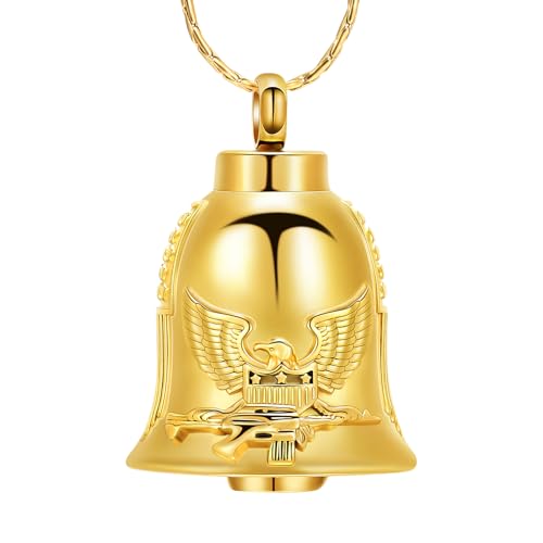 constantlife Cremation Jewelry for Ashes Eagle Bell Pendant Urn Necklace for Women Men Stainless Steel Ash Holder Keepsake Human Pet Memorial Gift - color: Golden