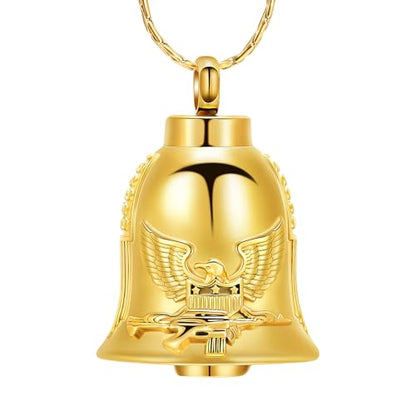 constantlife Cremation Jewelry for Ashes Eagle Bell Pendant Urn Necklace for Women Men Stainless Steel Ash Holder Keepsake Human Pet Memorial Gift - color: Golden