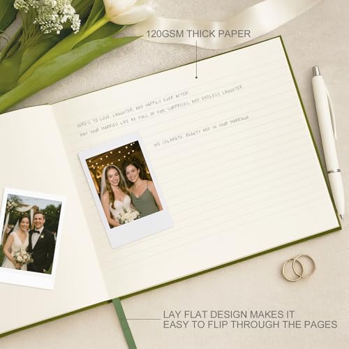 &And Per Se Green Patterned Wedding Guest Book with Photo Spot – Elegant Hardcover Sign-in Book for Nature-Themed Weddings, Baby Showers & Special Events – Botanical Memory Keepsake Album - color: Green With Pattern