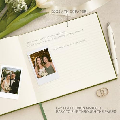 &And Per Se Green Patterned Wedding Guest Book with Photo Spot – Elegant Hardcover Sign-in Book for Nature-Themed Weddings, Baby Showers & Special Events – Botanical Memory Keepsake Album - color: Green With Pattern