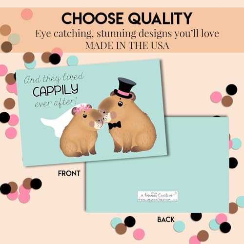 Amanda Creation Capybara Wedding Card, 4x6 Blank Inside with Silver Envelope, Funny Wedding Card for Newlyweds, Cappily Ever After - style: Capybara