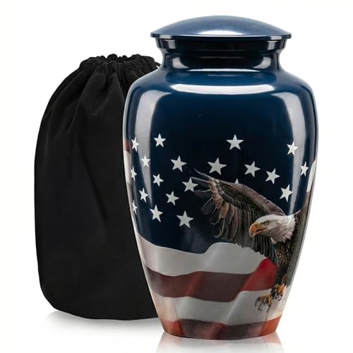 Emvency Urn for Ashes, Metal Alloy, 10" H x 6" W, American Flag - color: Flag