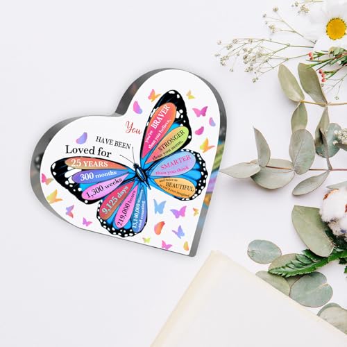 25th Birthday Acrylic Sign, 25 Year Old Birthday Gifts, Inspirational Butterfly Keepsake Sign for Women Men, Happy 25 Birthday Gifts Idea for Daughter Sister Coworker, Table Desk for Home - style: 25th Birthday