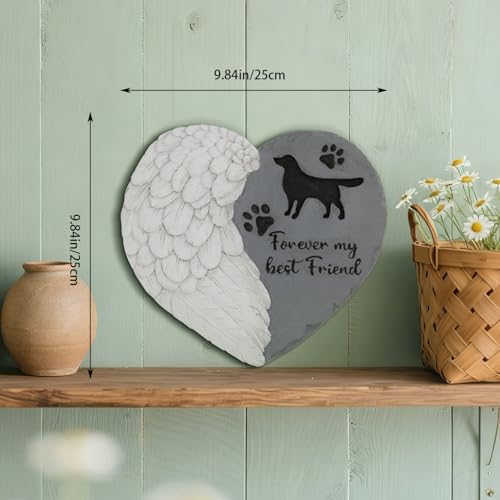 Landoraloria Dog Memorial Stone 10” Heart with Wings Outdoor Pet Grave Marker Cement Garden Remembrance Stone Sympathy Gift for Loss of Dog Rainbow Bridge Design