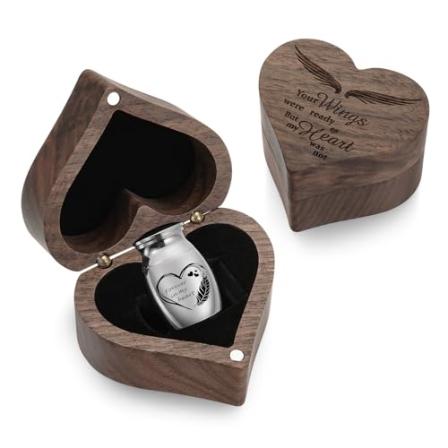 SOITIS Heart Wood Urn Box Mini Urns for Human Ashes 1.2 Inches Small Urns for Human Ashes Keepsake Heart Cremation Keepsake Urn Small Urn for Ash for Women Men - color: Heart Box B
