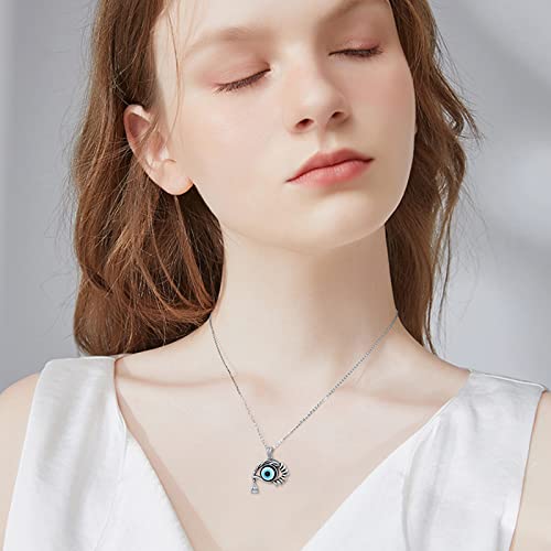 SOULMEET Cremation Jewelry for Ashes, Sterling Silver Urn Necklace for Ashes Women Men, Cherish Memories Cremation Jewelry to Keep Someone Near to You - color: K-Oxidation black Evil Eye