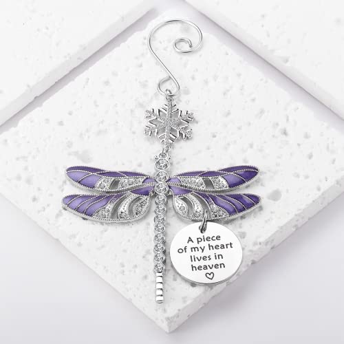 Lost Loved One Christmas Ornament,in Memory of Loved One Gifts Dragonfly Symthy Ornament,A Piece of My Heart Lives in Heaven Dragonfly Memorial Gift (Purple Memorial)