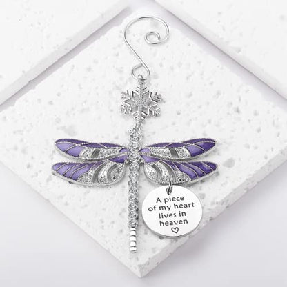 Lost Loved One Christmas Ornament,in Memory of Loved One Gifts Dragonfly Symthy Ornament,A Piece of My Heart Lives in Heaven Dragonfly Memorial Gift (Purple Memorial)