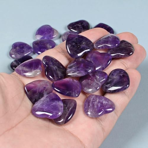 28 Sets Bulk Pocket Hug Amethyst Heart Worry Stone Keepsake Exchange Relationship Cards for Colleagues Family Distance Social Celebration of Life Gift - color: Amethyst