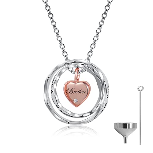 Sterling Silver Cremation Jewelry for Ashes Pendant Eternity Urn Necklace Keepsake Memorial Gifts You Are Always In My Heart I Love You Forever - color: Rose, style: Brother