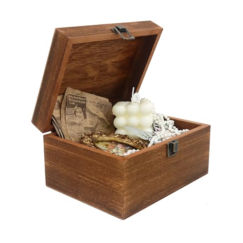 Wooden Keepsake Storage Box with Hinged Lid for Wedding Treasure Decorative | 8x6x4.4 Inches can Hold 5x7 Pictures Baby Keepsakes, Stash Case with Black Velvet Base, Small Memory Case Wooden - color: Wooden, size: 8x6.5x4.4