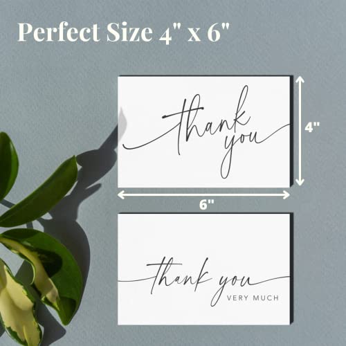 Thank You Cards with Envelopes & Matching Stickers, Bulk Pack of 100, 4x6 Inch Minimalistic Design - Suitable for Business, Baby Shower, Wedding, Small Business, Graduation, Bridal Shower, Funeral | 4"x6", Heavyweight Cardstock with Thank You Stickers, Fo
