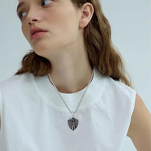 925 Sterling Silver Patron Saint Necklace Amulet Miraculous Medal Pendant Jewelry for Men Women with Friendship Talisman Travel Inspirational Gifts - color: black-D