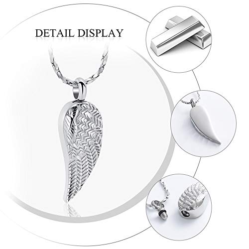 Imrsanl Angel Wing Cremation Jewelry Urn Necklace for Ashes | For Women Men, Stainless Steel, Memorial Urn Pendant, Funeral Ashes Holder Keepsake - color: Silver