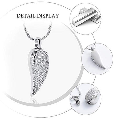 Imrsanl Angel Wing Cremation Jewelry Urn Necklace for Ashes | For Women Men, Stainless Steel, Memorial Urn Pendant, Funeral Ashes Holder Keepsake - color: Silver