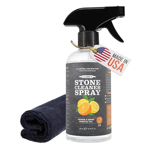 CLARK'S Stone & Quartz Cleaner 12 oz, with Microfiber Cloth - Citrus Scent | Stone & Quartz Cleaner + Protector - Water Based Surface Spray - Granite, Quartz & Marble Cleaner For Countertops & Floors